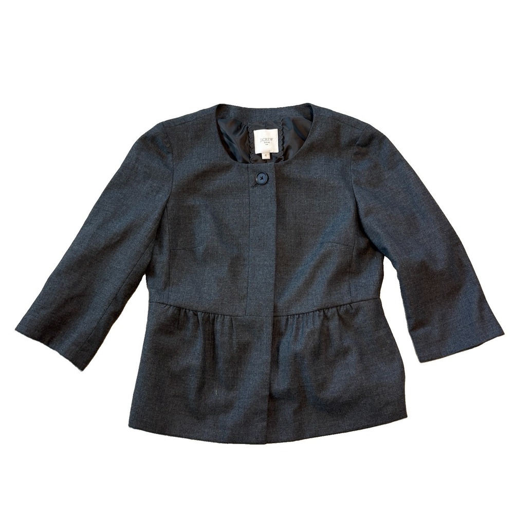 J Crew Suiting Pleated Peplum Jacket 3/4 Sleeve Wool Blend Womens Size 4 Gray